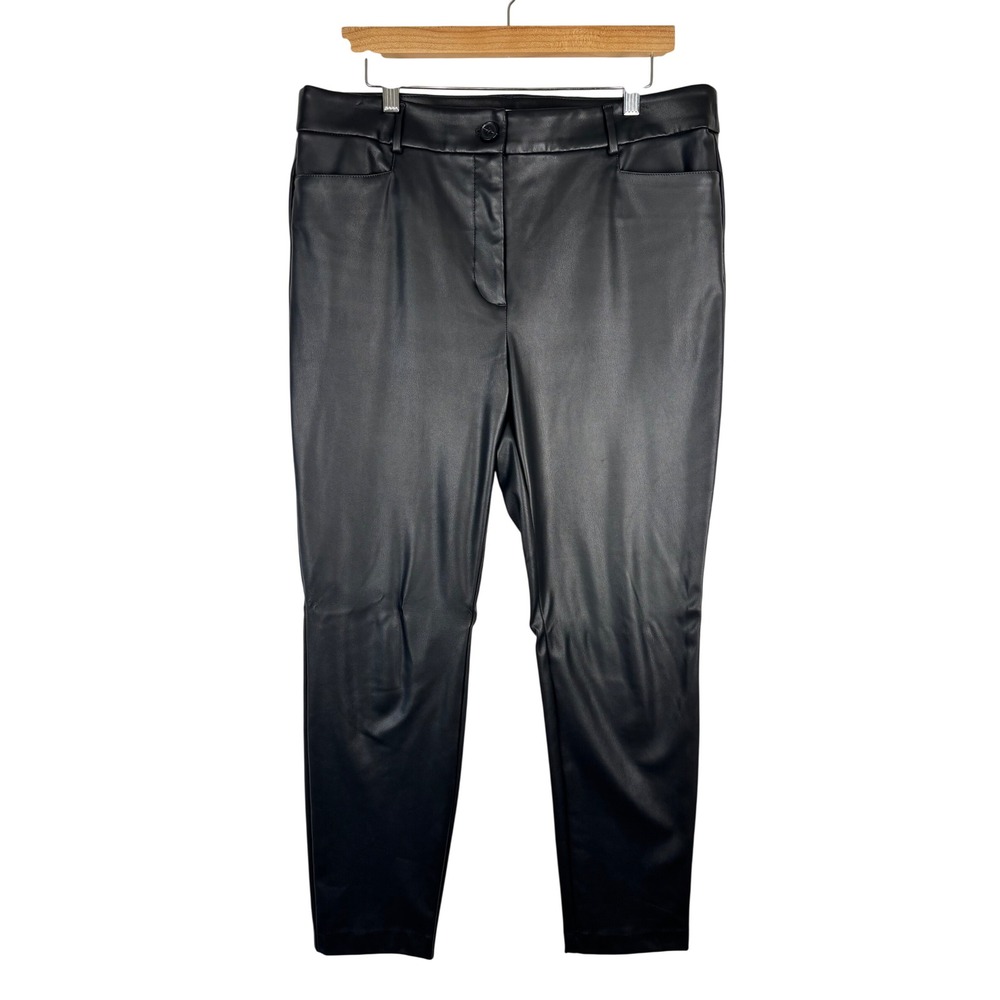 LOFT Faux Leather Tapered Ankle Pants Size 14 Black High Rise Edgy Going Out